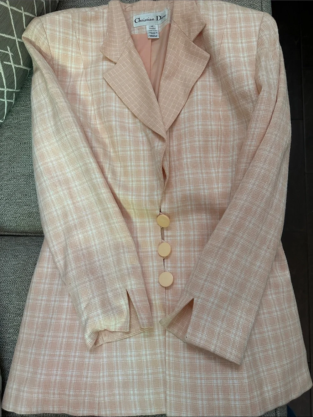 CHRISTIAN DIOR Peach Plaid Tailored Women's SUIT